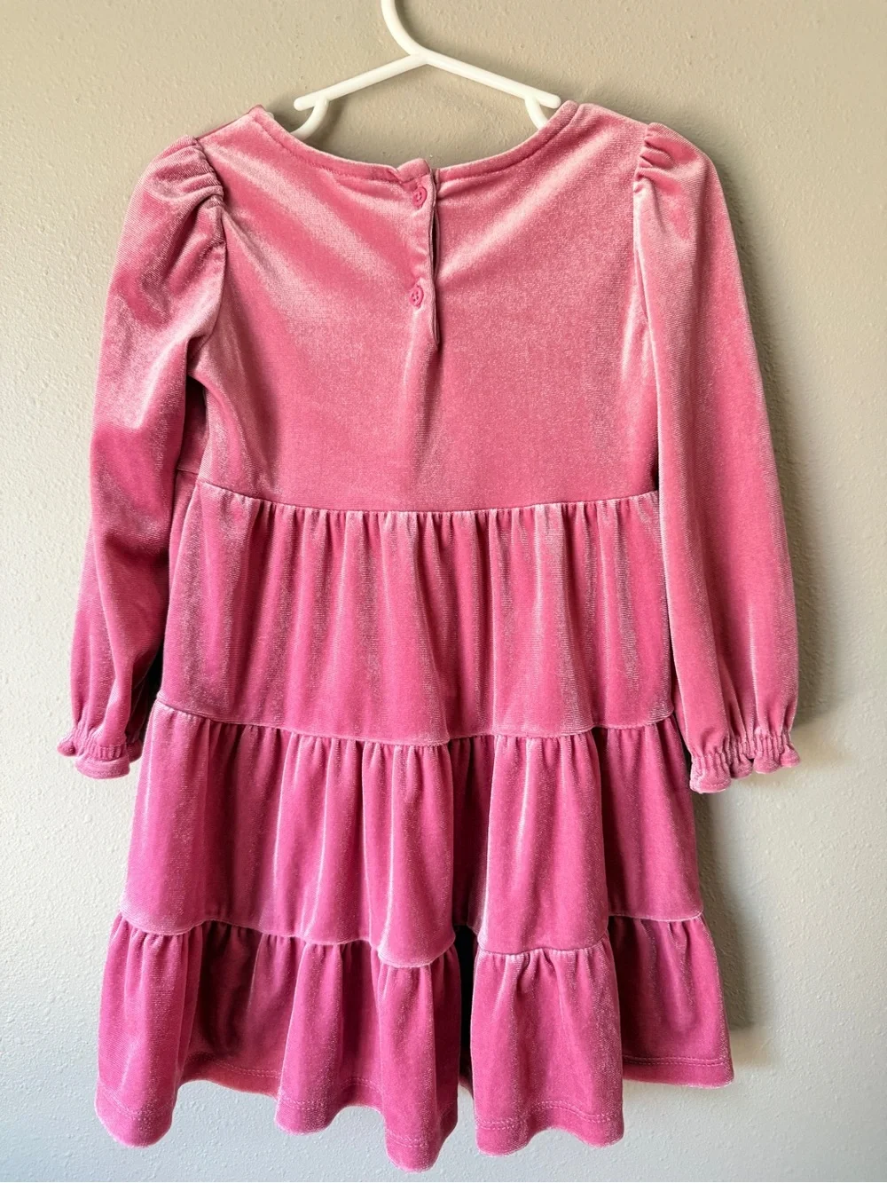 Velvet Tiered Long-Sleeve Dress - Pink
